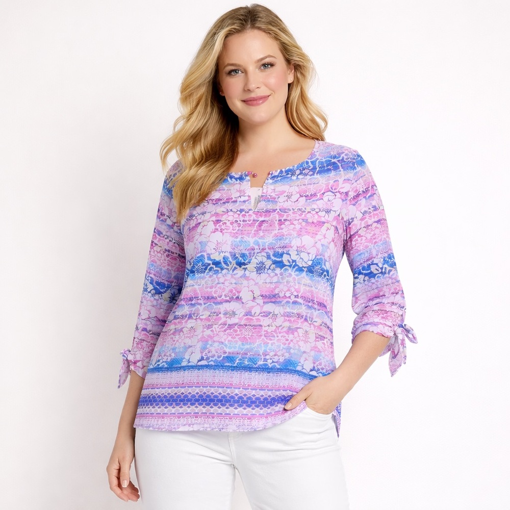 Allison Daley Top  Women’s Size 1X Floral Pink Blue 3/4 Sleeve Blouse